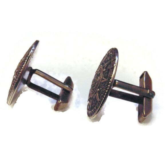 Vintage Mexico Aztec Calendar Sterling Silver Cufflinks Cuff links Estate Men - Picture 3 of 6